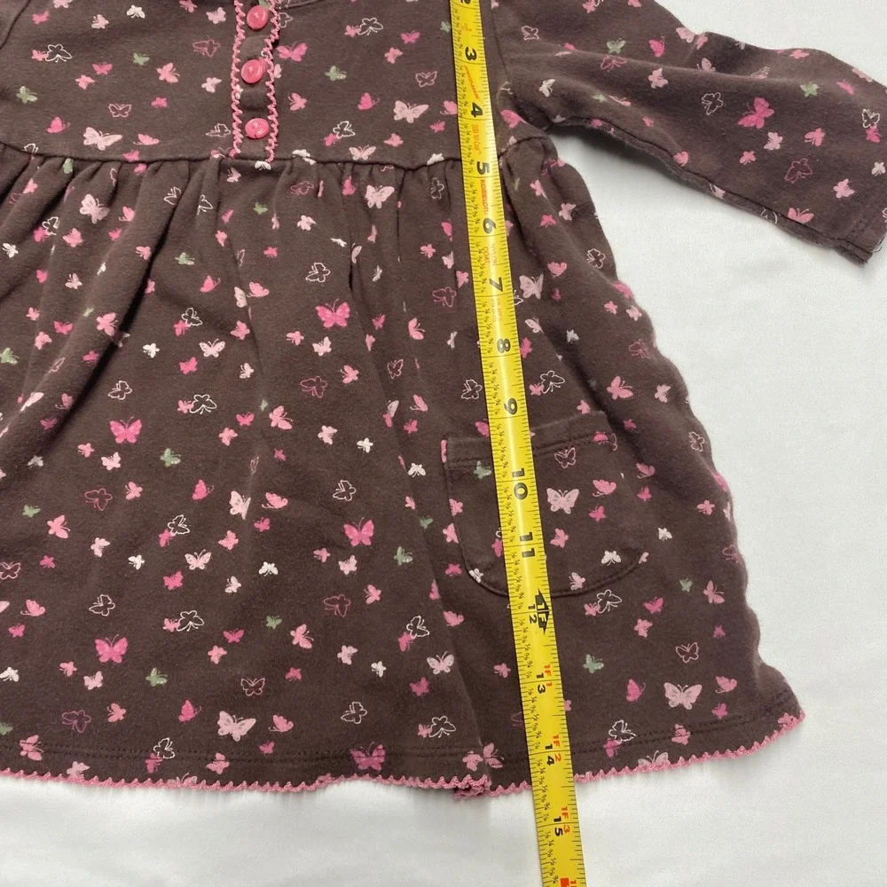 OshKosh Bgosh Baby Girls Brown Pink Butterfly Long Sleeve Cotton Dress 12M